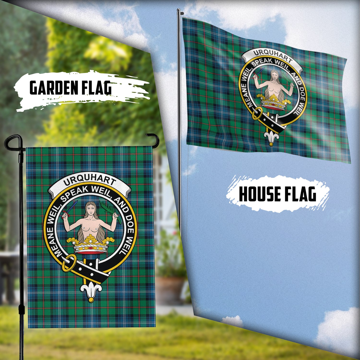 urquhart-ancient-tartan-flag-with-family-crest