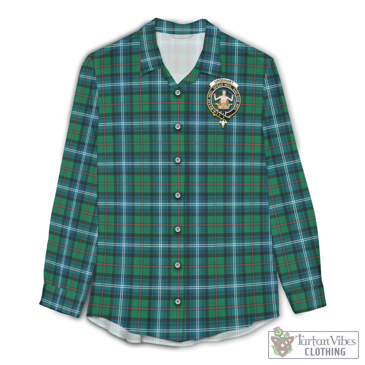 Tartan Vibes Clothing Urquhart Ancient Tartan Womens Casual Shirt with Family Crest