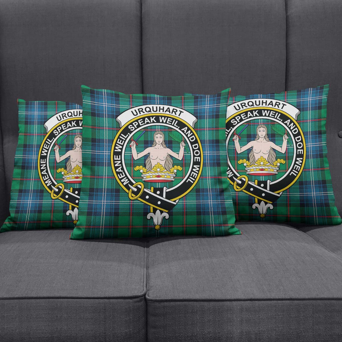 Urquhart Ancient Tartan Pillow Cover with Family Crest Square Pillow Cover - Tartanvibesclothing