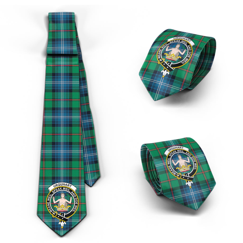 Urquhart Ancient Tartan Classic Necktie with Family Crest Necktie One Size - Tartan Vibes Clothing