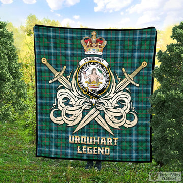 Urquhart Ancient Tartan Quilt with Clan Crest and the Golden Sword of Courageous Legacy