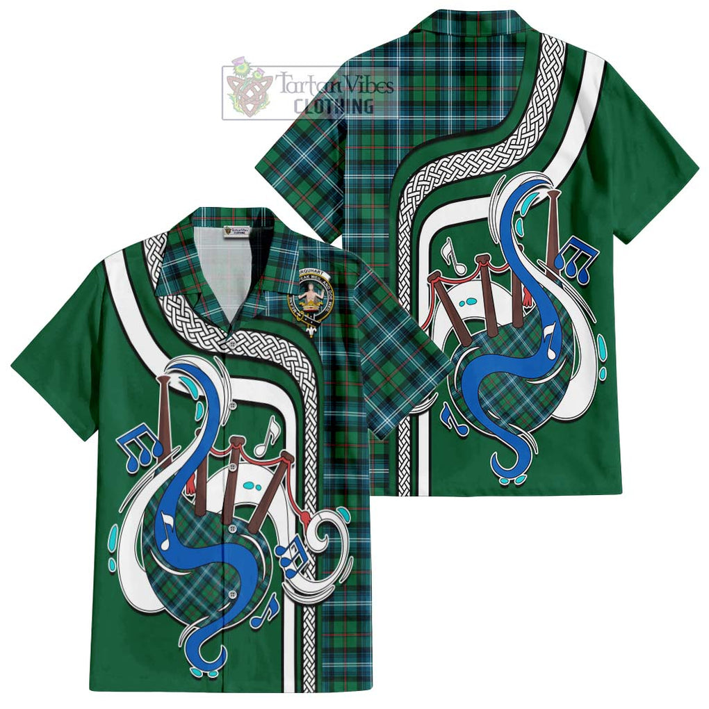 Urquhart Ancient Tartan Short Sleeve Button Shirt with Epic Bagpipe Style Kid - Tartanvibesclothing Shop