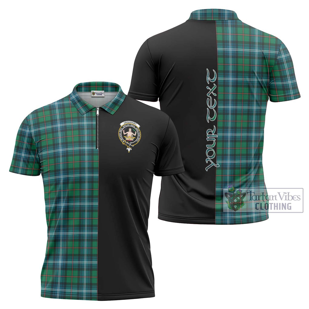 Urquhart Ancient Tartan Zipper Polo Shirt with Family Crest and Half Of Me Style Unisex - Tartanvibesclothing Shop