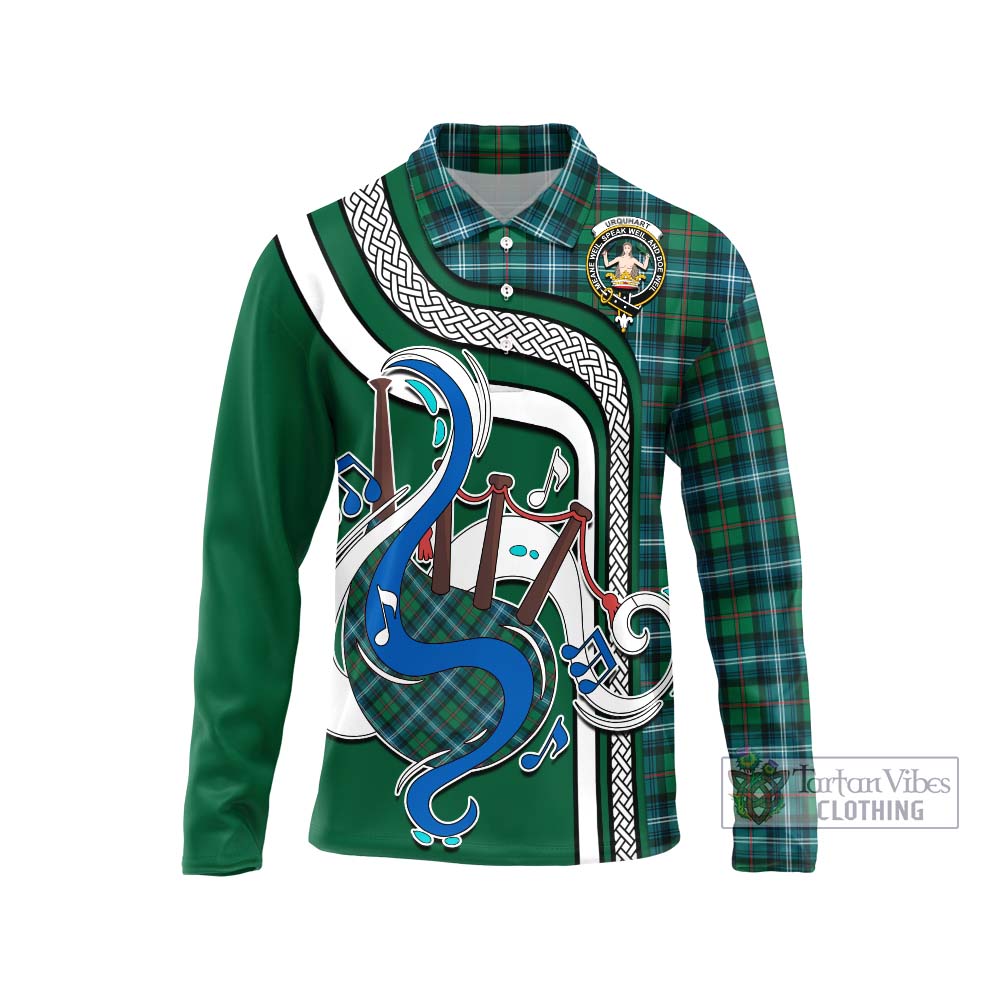 Tartan Vibes Clothing Urquhart Ancient Tartan Long Sleeve Polo Shirt with Epic Bagpipe Style