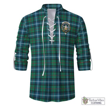 Urquhart Ancient Tartan Men's Scottish Traditional Jacobite Ghillie Kilt Shirt with Family Crest