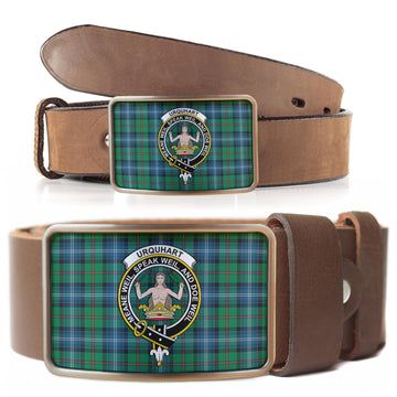 Urquhart Ancient Tartan Belt Buckles with Family Crest