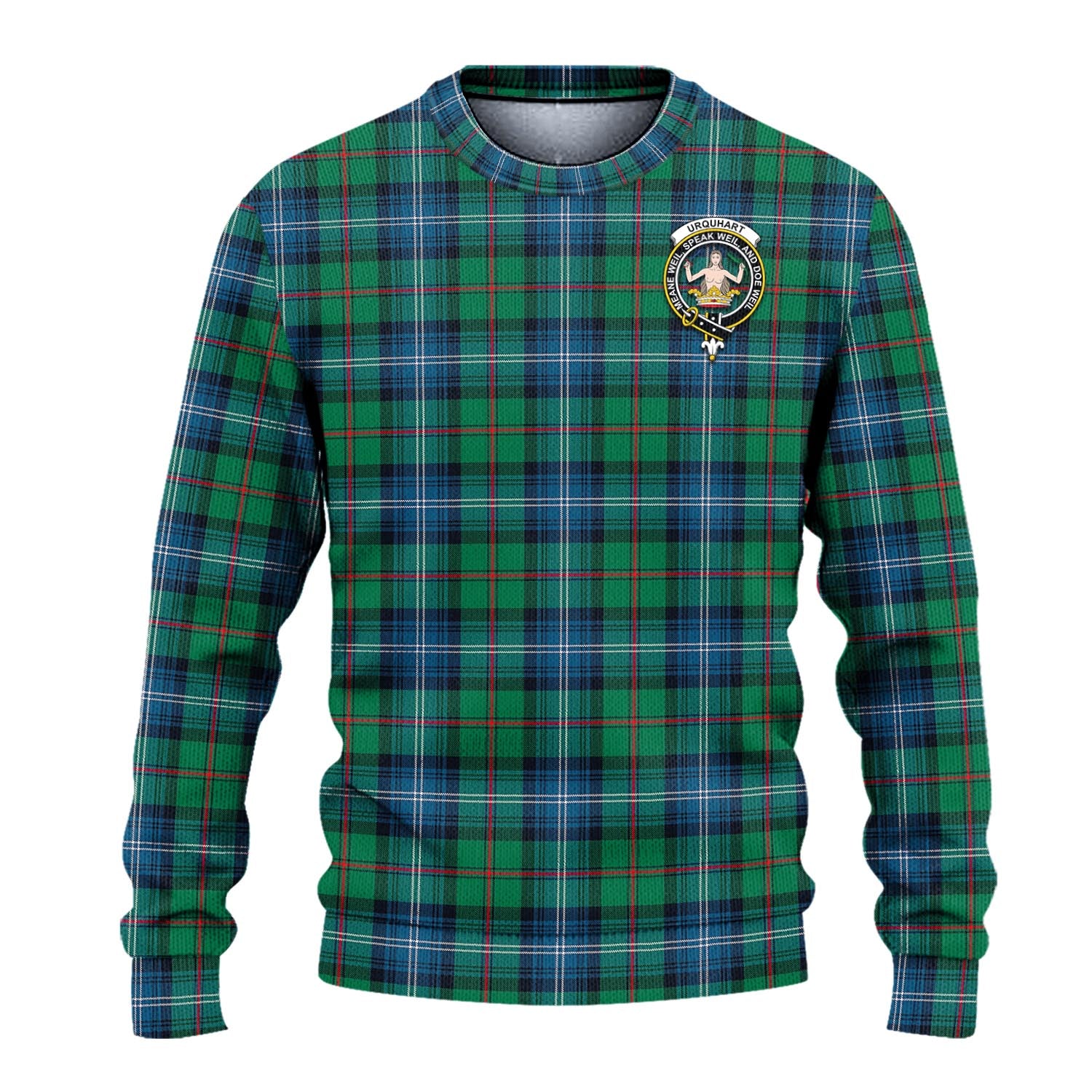 Urquhart Ancient Tartan Knitted Sweater with Family Crest - Tartanvibesclothing