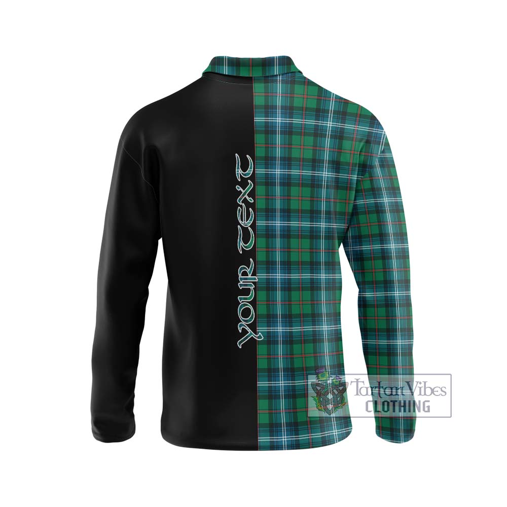 Urquhart Ancient Tartan Long Sleeve Polo Shirt with Family Crest and Half Of Me Style - Tartanvibesclothing Shop