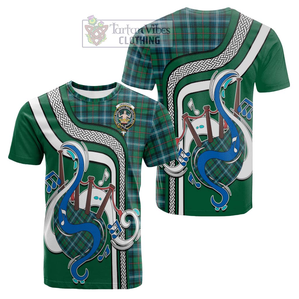 Tartan Vibes Clothing Urquhart Ancient Tartan Cotton T-shirt with Epic Bagpipe Style