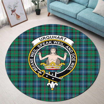 Urquhart Ancient Tartan Round Rug with Family Crest