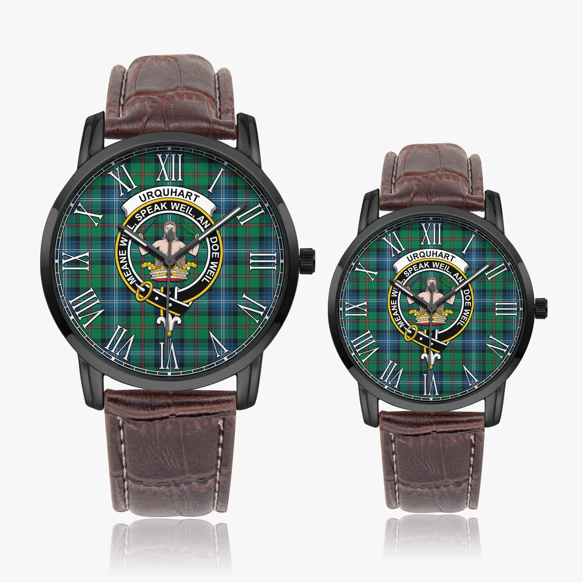 Urquhart Ancient Tartan Family Crest Leather Strap Quartz Watch - Tartanvibesclothing