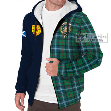 Urquhart Ancient Tartan Sherpa Hoodie Alba with Scottish Lion Royal Arm Half Style