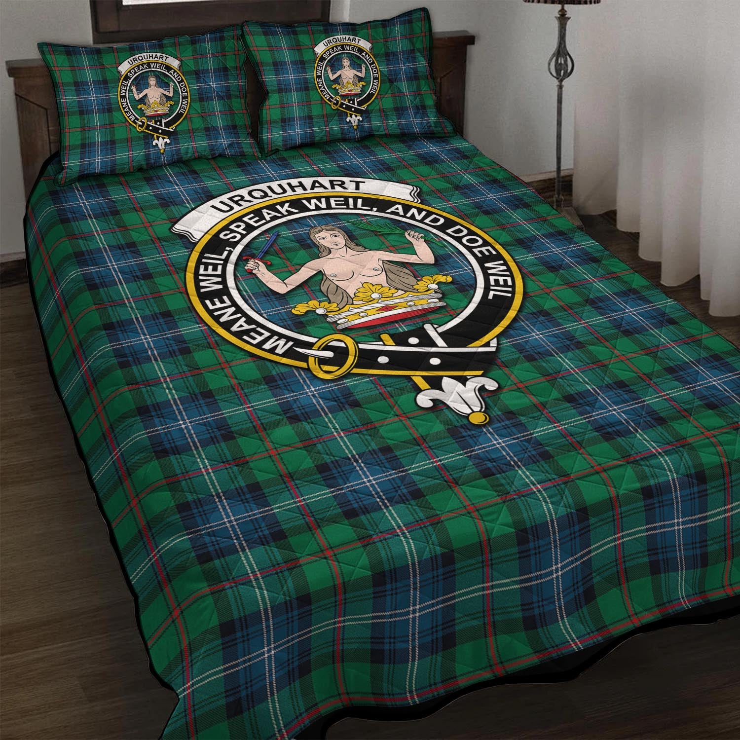 Urquhart Ancient Tartan Quilt Bed Set with Family Crest - Tartan Vibes Clothing