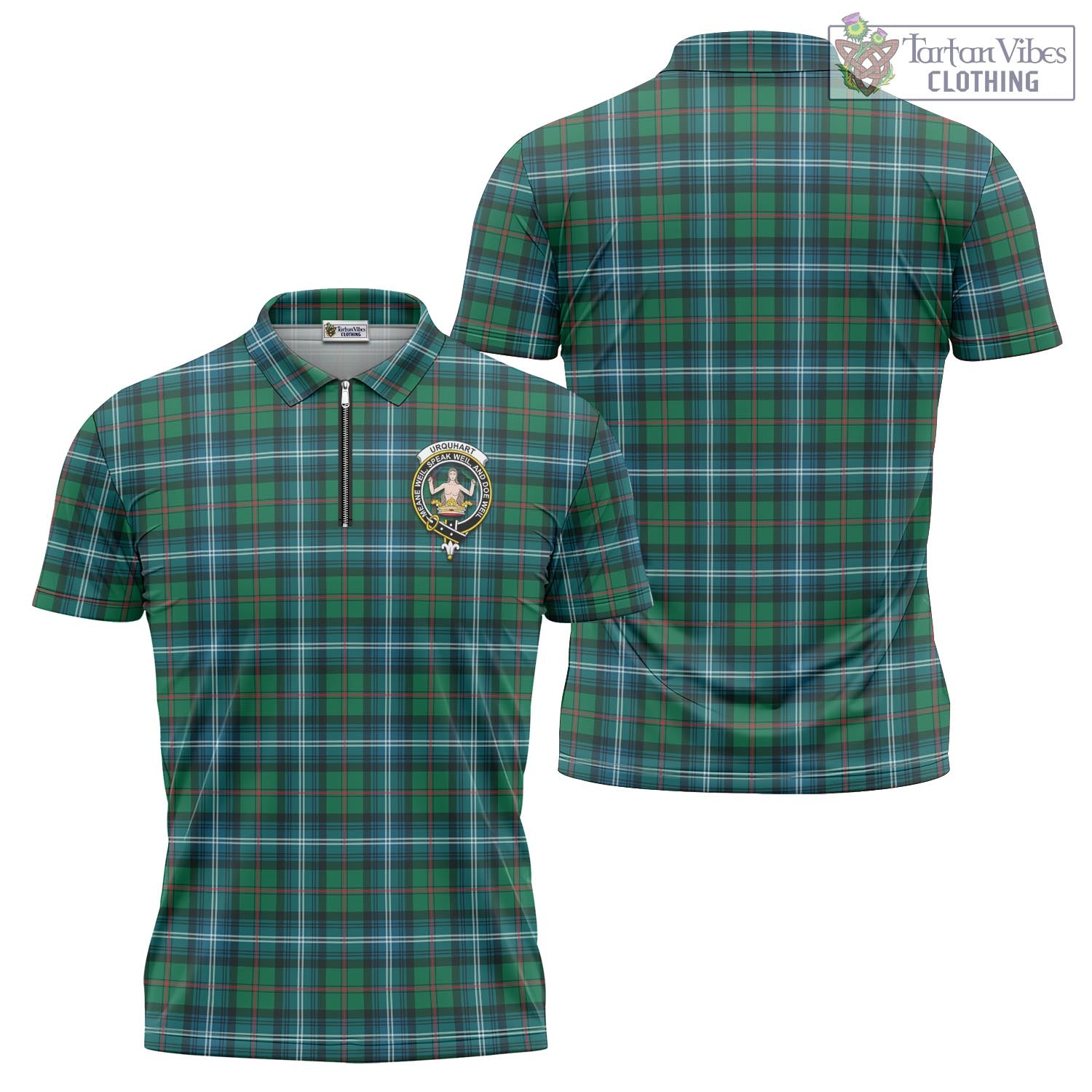 Tartan Vibes Clothing Urquhart Ancient Tartan Zipper Polo Shirt with Family Crest