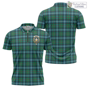 Urquhart Ancient Tartan Zipper Polo Shirt with Family Crest