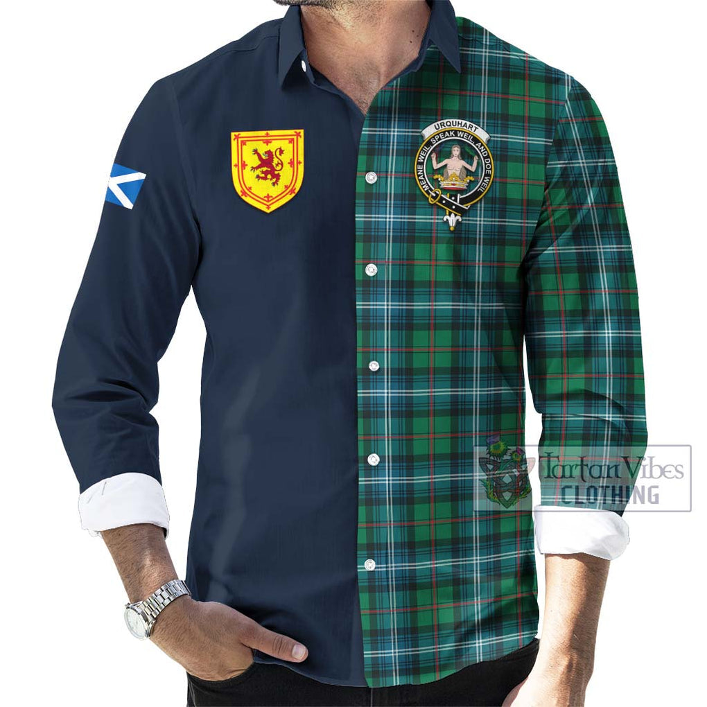 Tartan Vibes Clothing Urquhart Ancient Tartan Long Sleeve Button Shirt with Scottish Lion Royal Arm Half Style