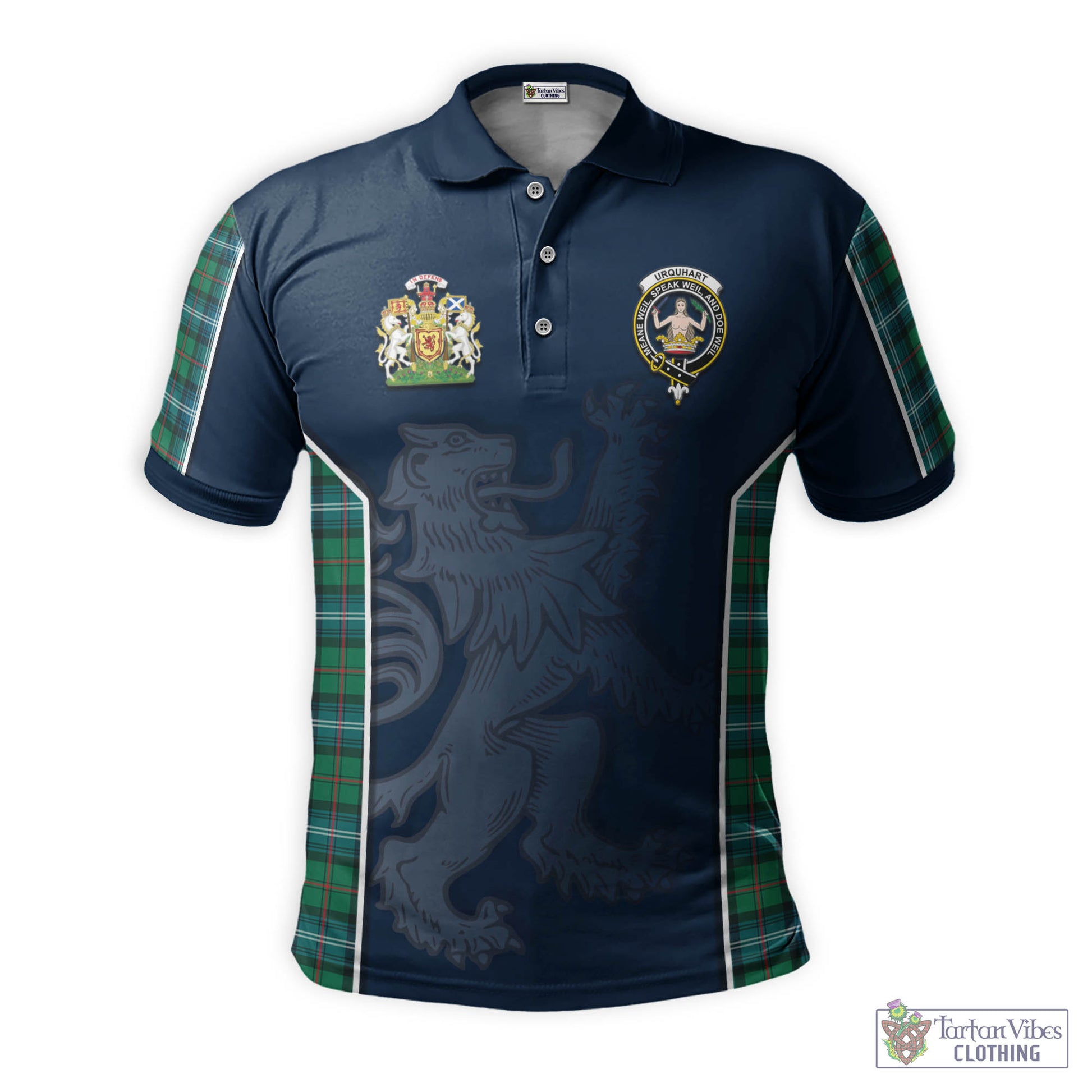 Tartan Vibes Clothing Urquhart Ancient Tartan Men's Polo Shirt with Family Crest and Lion Rampant Vibes Sport Style