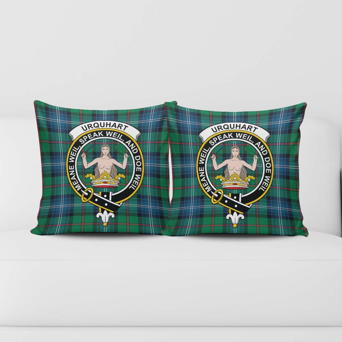 Urquhart Ancient Tartan Pillow Cover with Family Crest - Tartanvibesclothing