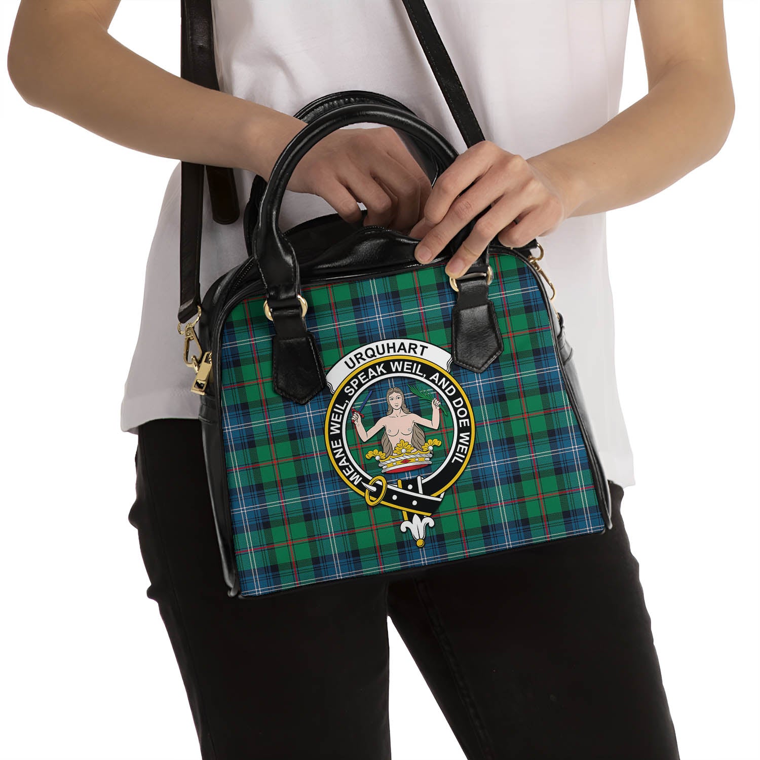 Urquhart Ancient Tartan Shoulder Handbags with Family Crest - Tartanvibesclothing