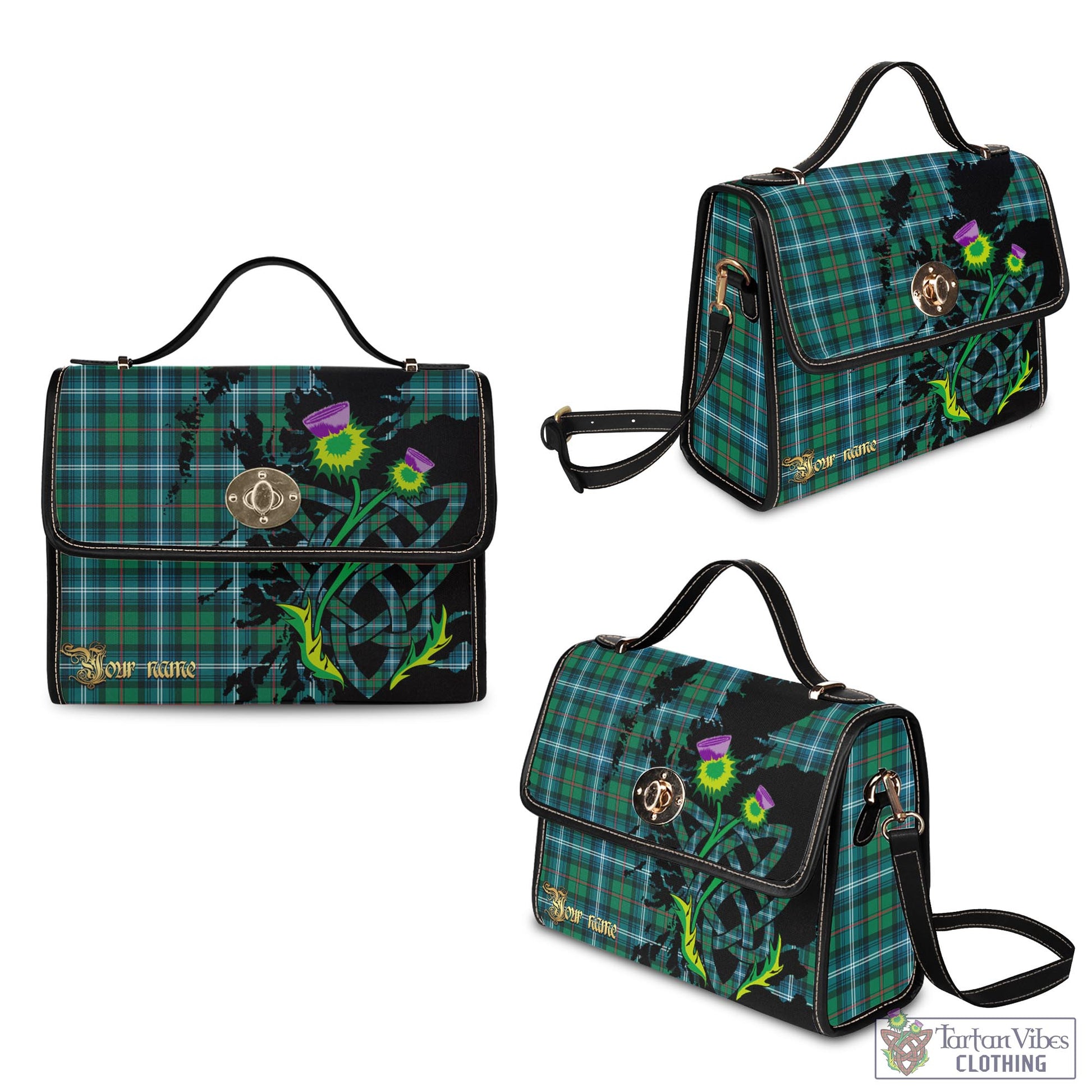 Tartan Vibes Clothing Urquhart Ancient Tartan Waterproof Canvas Bag with Scotland Map and Thistle Celtic Accents