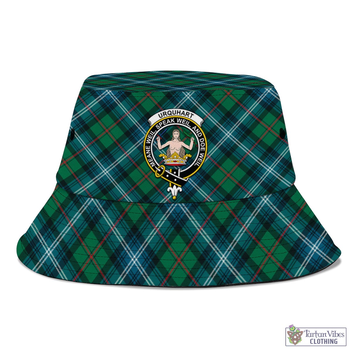 Tartan Vibes Clothing Urquhart Ancient Tartan Bucket Hat with Family Crest