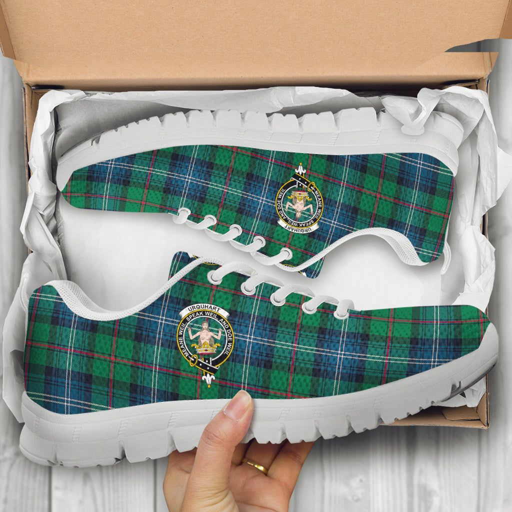 Urquhart Ancient Tartan Sneakers with Family Crest - Tartan Vibes Clothing