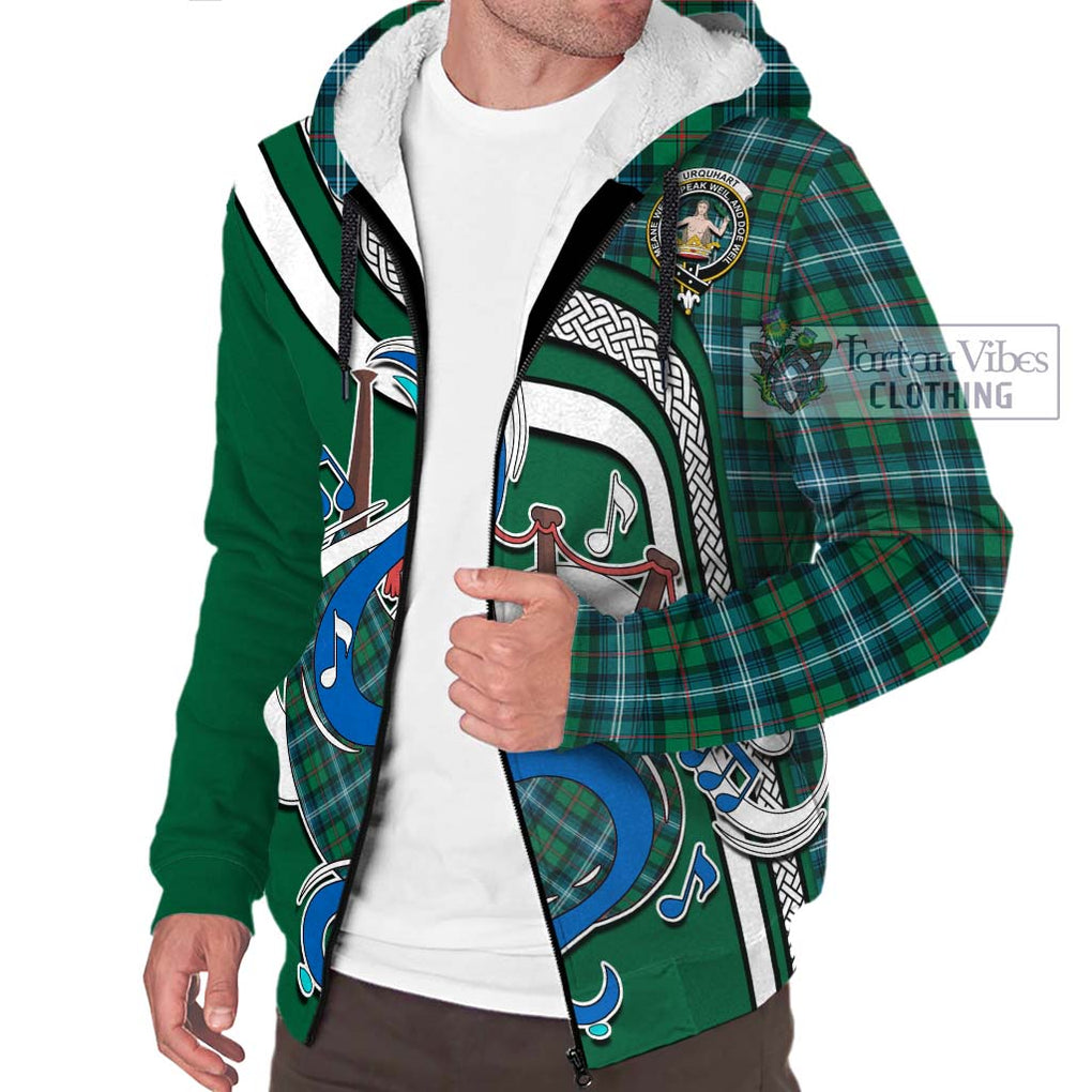 Urquhart Ancient Tartan Sherpa Hoodie with Epic Bagpipe Style Unisex - Tartanvibesclothing Shop