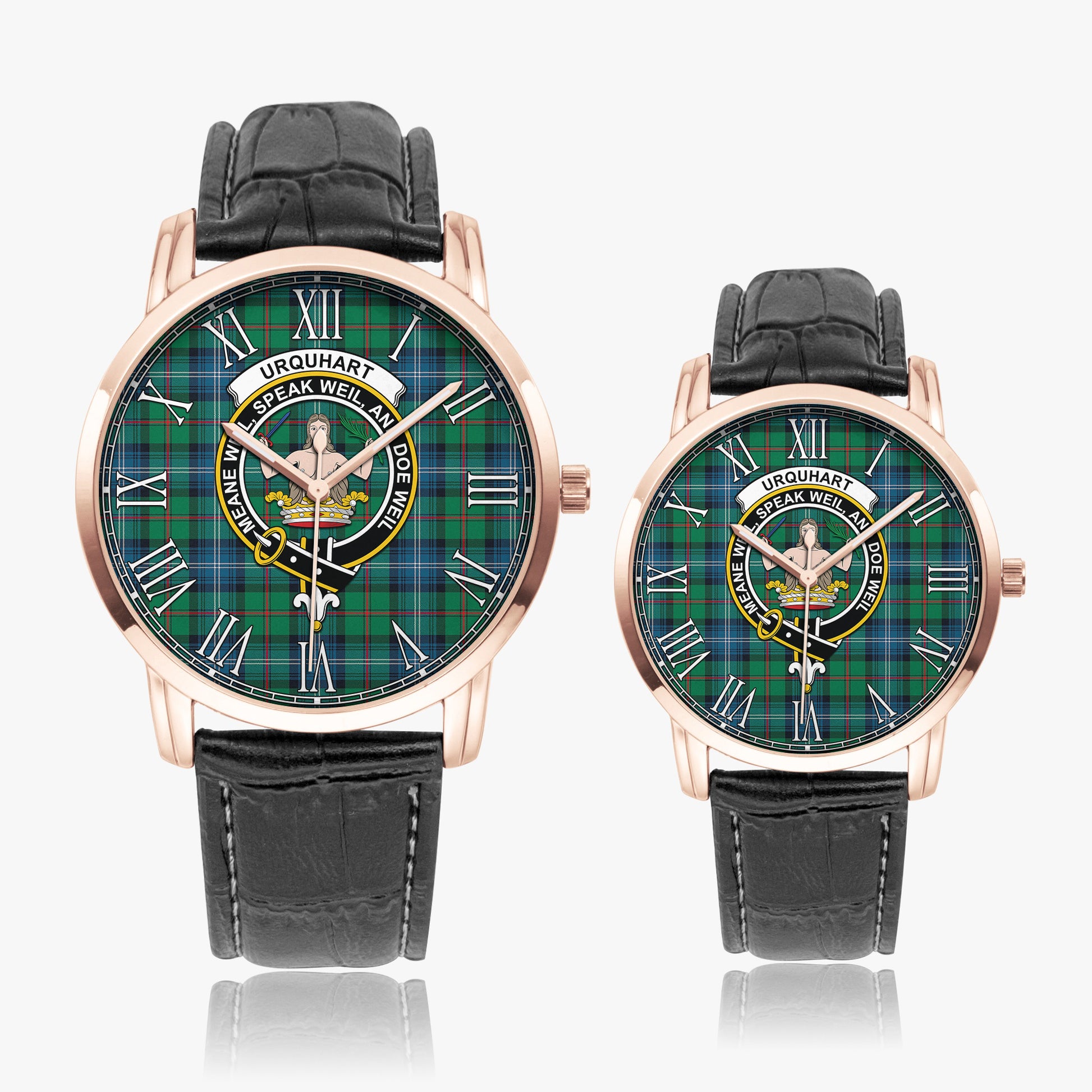 Urquhart Ancient Tartan Family Crest Leather Strap Quartz Watch - Tartanvibesclothing