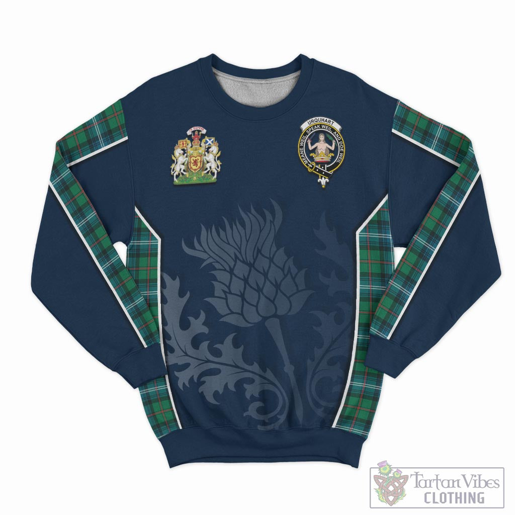 Tartan Vibes Clothing Urquhart Ancient Tartan Sweatshirt with Family Crest and Scottish Thistle Vibes Sport Style