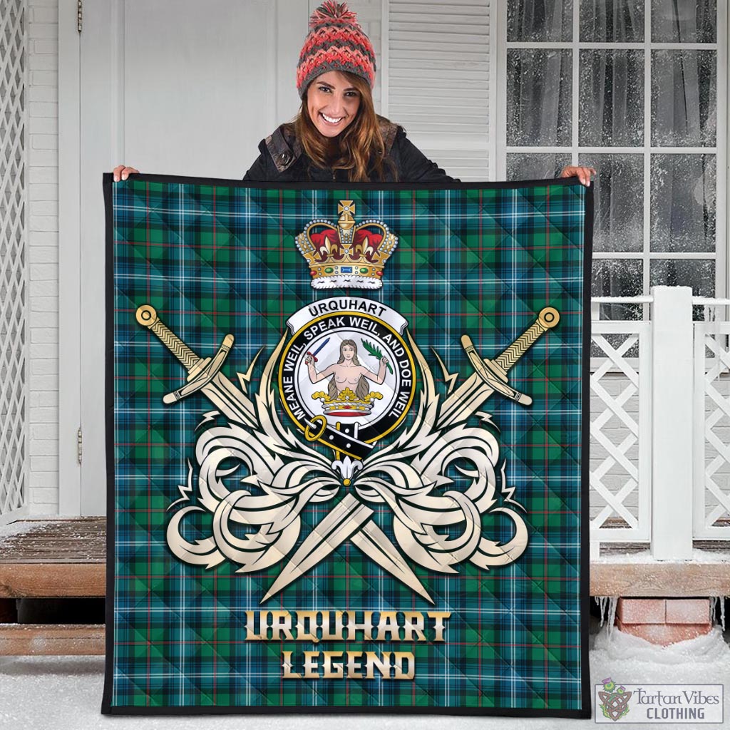 Tartan Vibes Clothing Urquhart Ancient Tartan Quilt with Clan Crest and the Golden Sword of Courageous Legacy