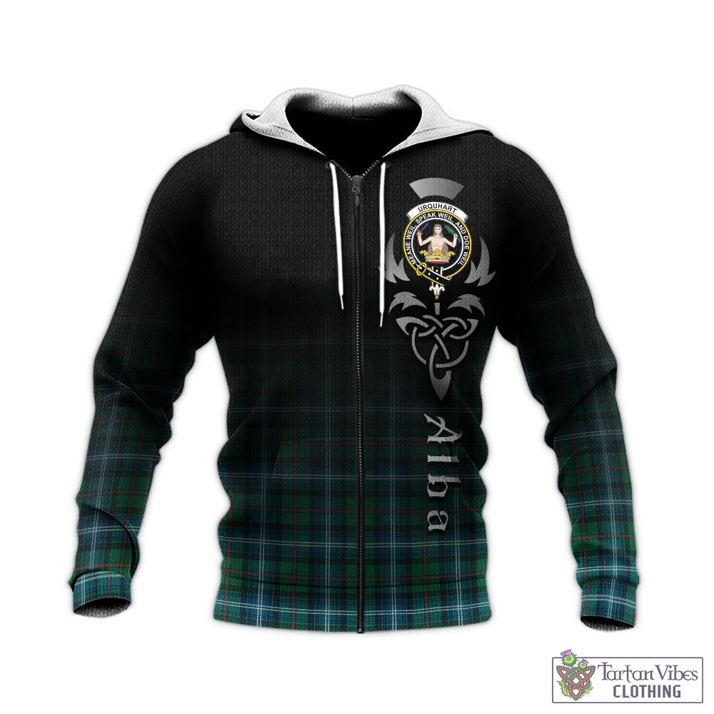 Tartan Vibes Clothing Urquhart Ancient Tartan Knitted Hoodie Featuring Alba Gu Brath Family Crest Celtic Inspired