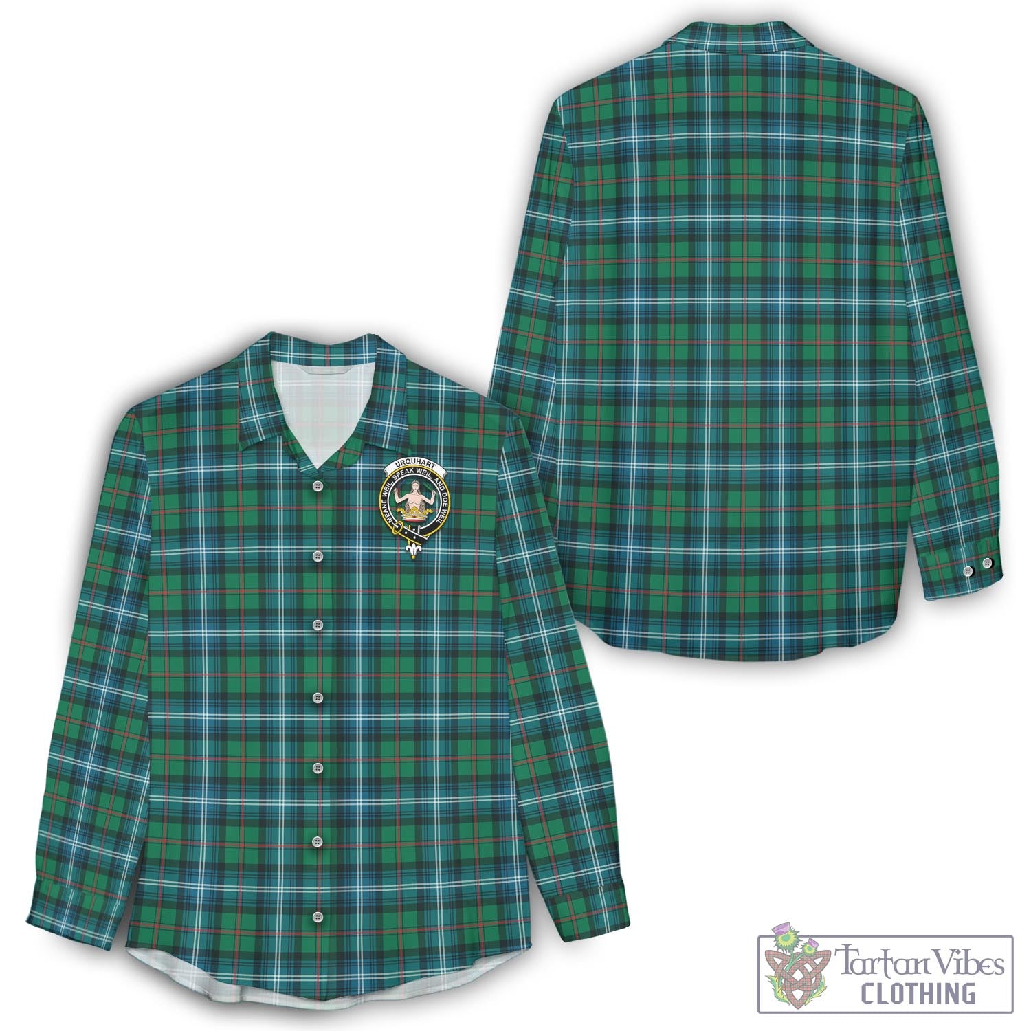 Tartan Vibes Clothing Urquhart Ancient Tartan Womens Casual Shirt with Family Crest