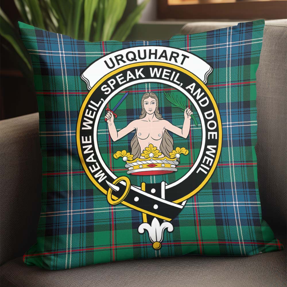 Urquhart Ancient Tartan Pillow Cover with Family Crest - Tartanvibesclothing