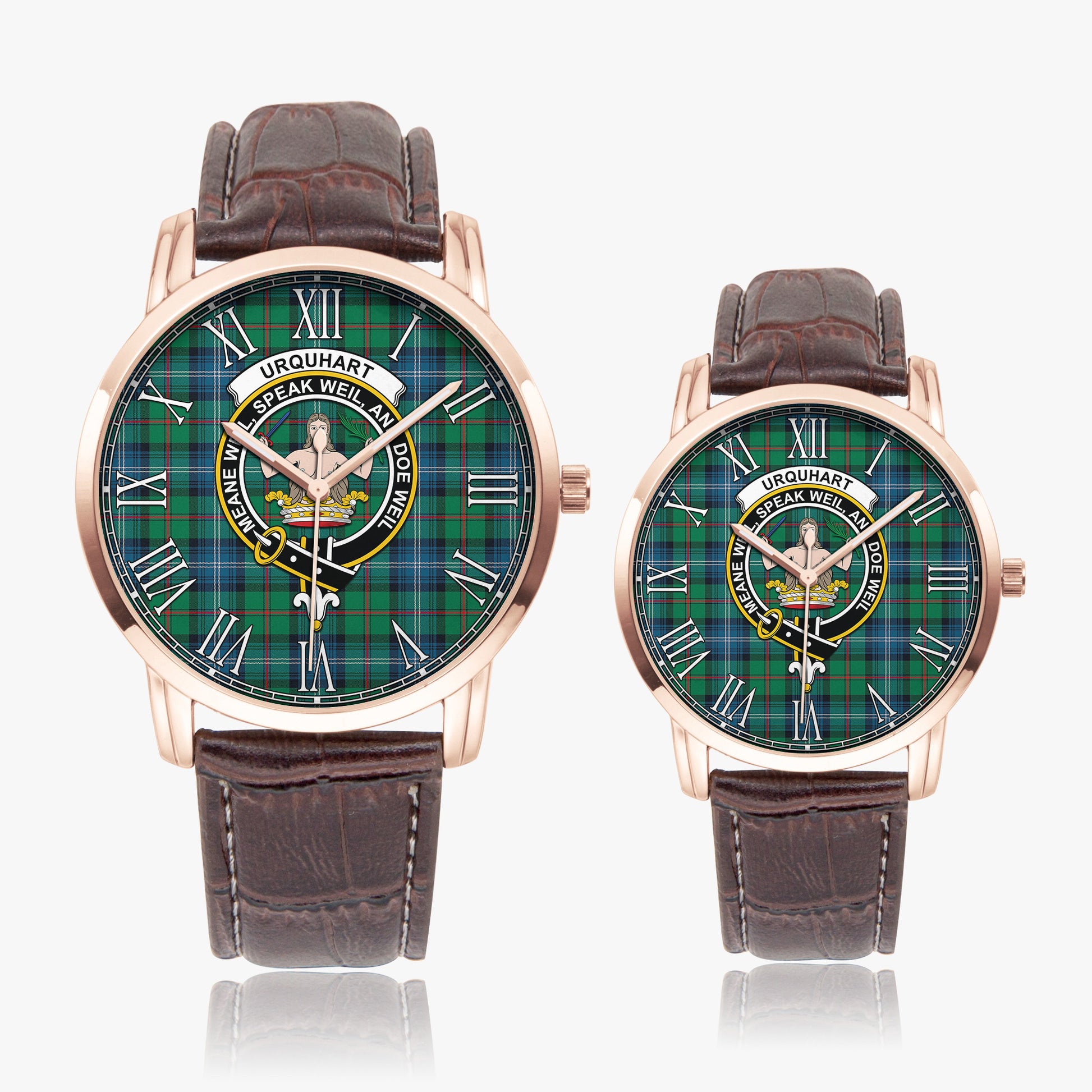 Urquhart Ancient Tartan Family Crest Leather Strap Quartz Watch - Tartanvibesclothing