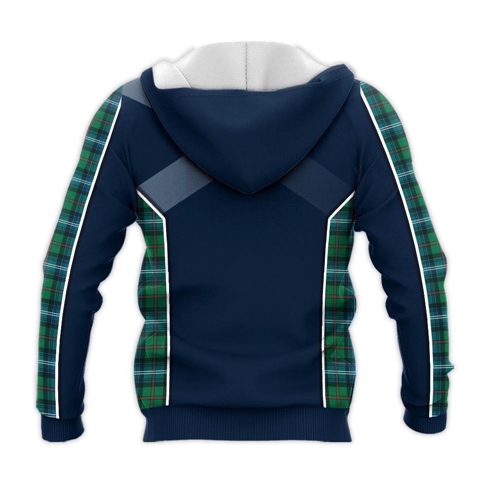 Tartan Vibes Clothing Urquhart Ancient Tartan Knitted Hoodie with Family Crest and Scottish Thistle Vibes Sport Style