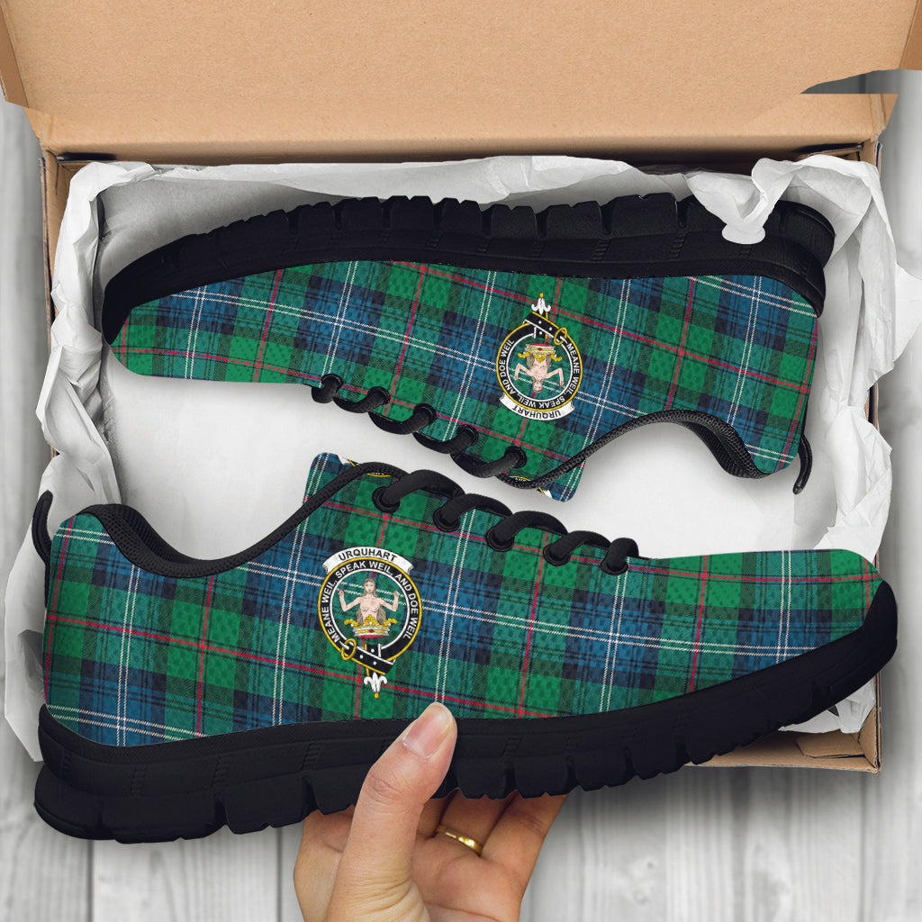 Urquhart Ancient Tartan Sneakers with Family Crest - Tartan Vibes Clothing