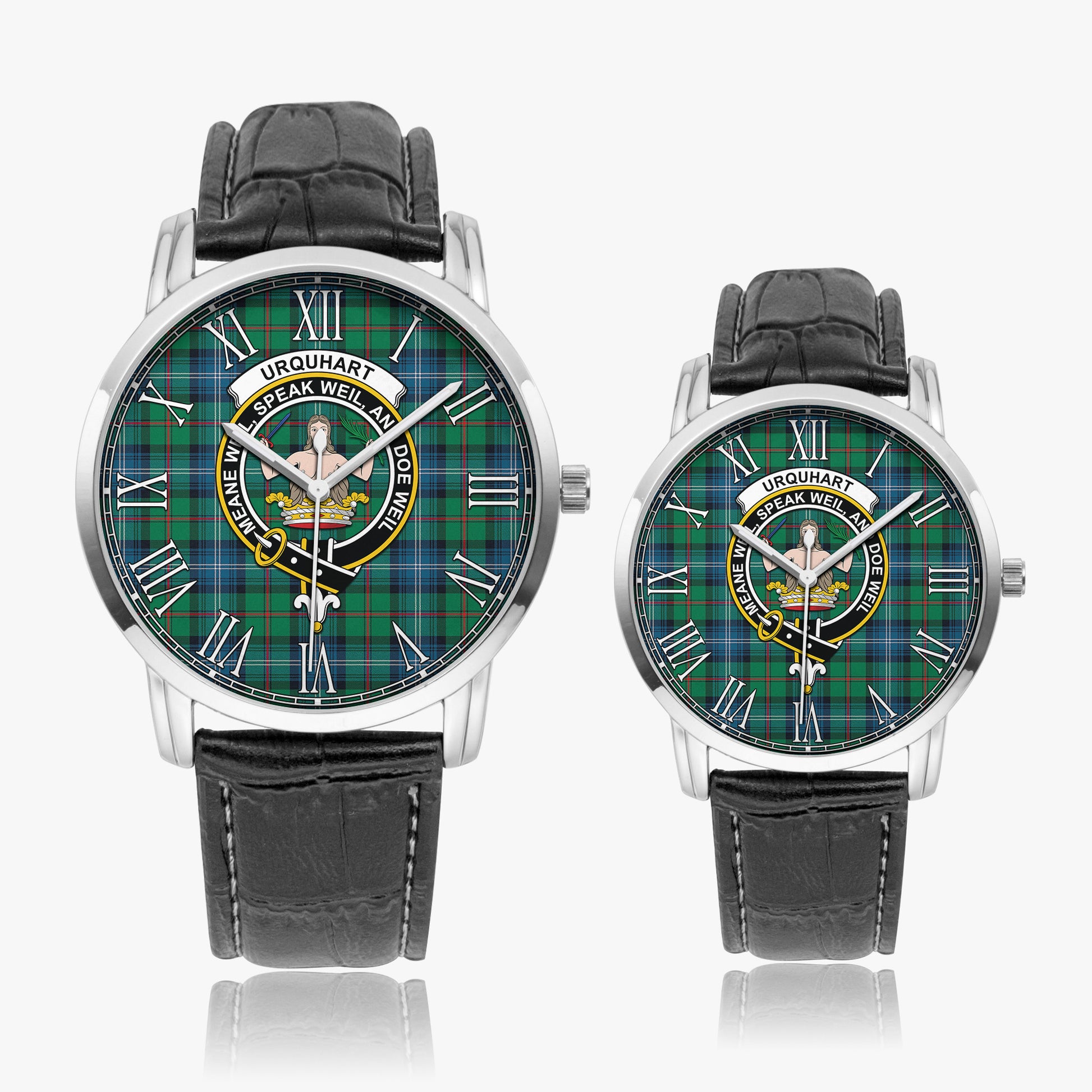 Urquhart Ancient Tartan Family Crest Leather Strap Quartz Watch - Tartanvibesclothing