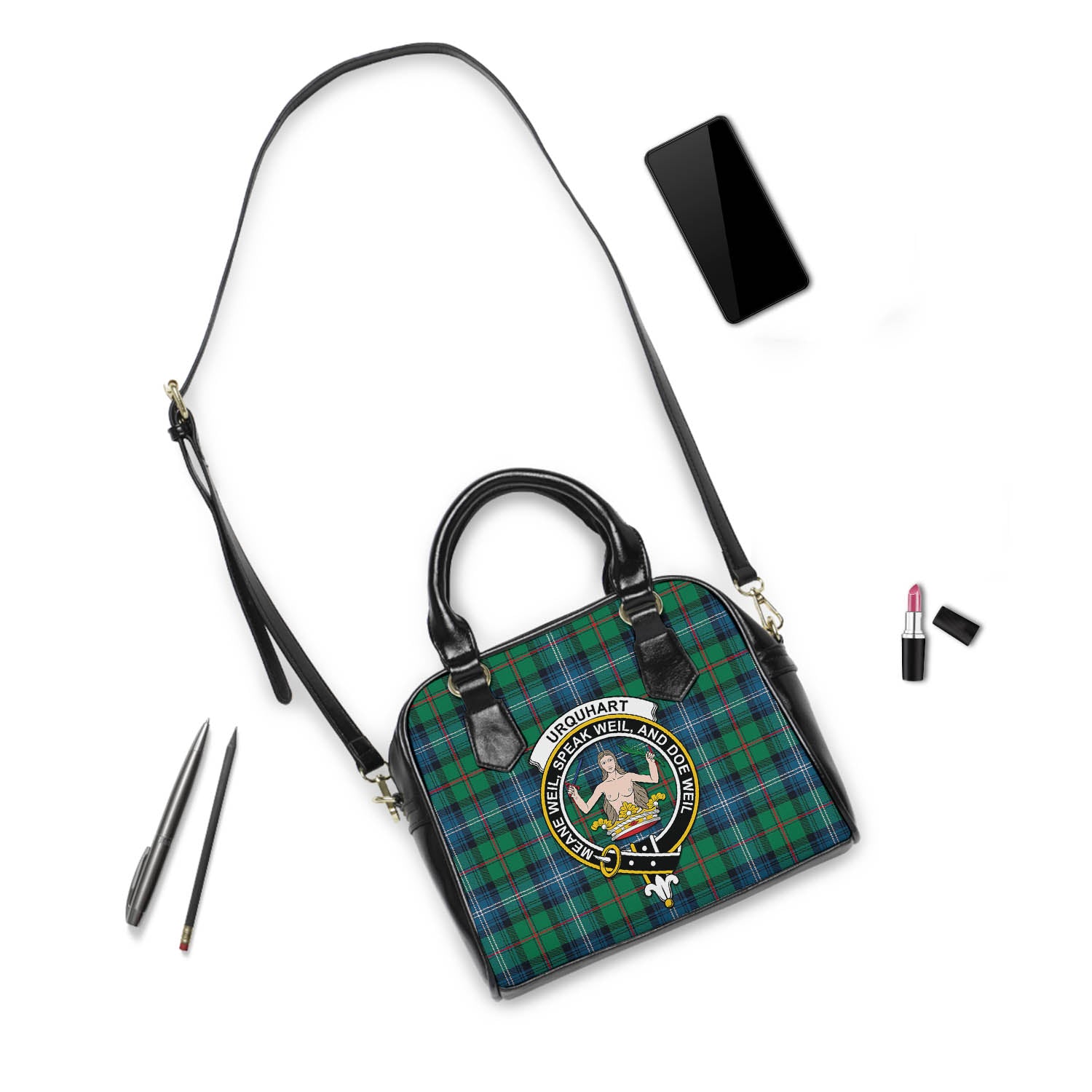 Urquhart Ancient Tartan Shoulder Handbags with Family Crest - Tartanvibesclothing