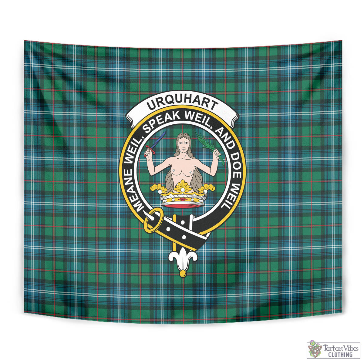 Tartan Vibes Clothing Urquhart Ancient Tartan Tapestry Wall Hanging and Home Decor for Room with Family Crest