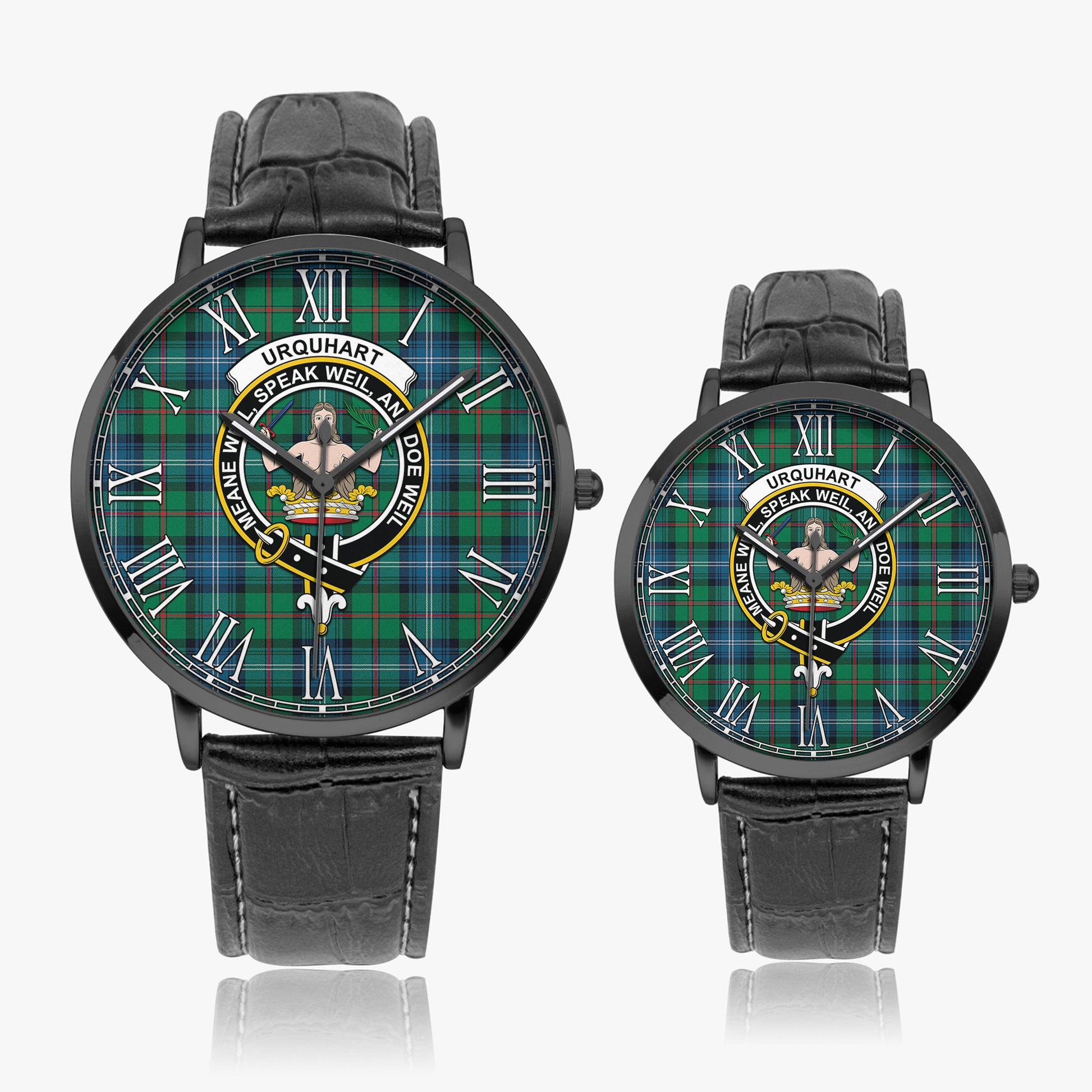 Urquhart Ancient Tartan Family Crest Leather Strap Quartz Watch - Tartanvibesclothing