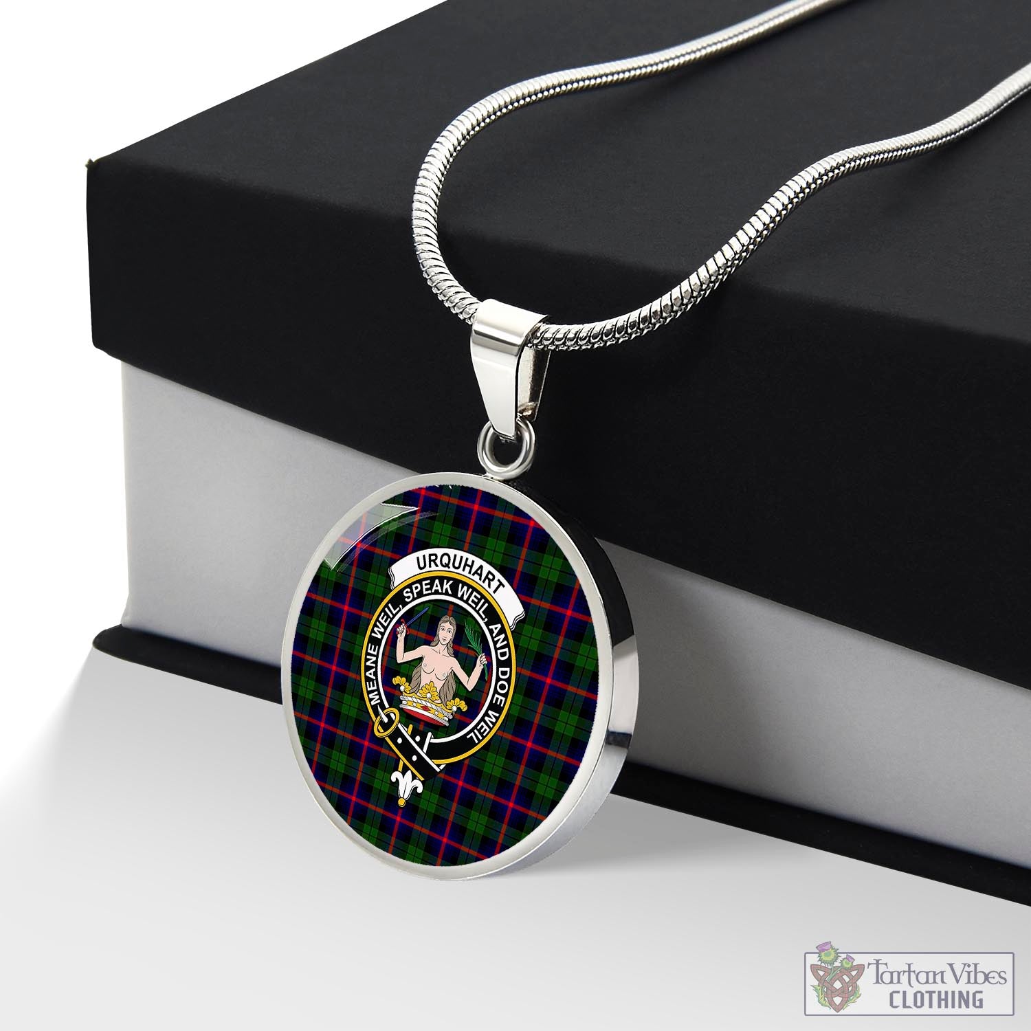 Tartan Vibes Clothing Urquhart Modern Tartan Circle Necklace with Family Crest