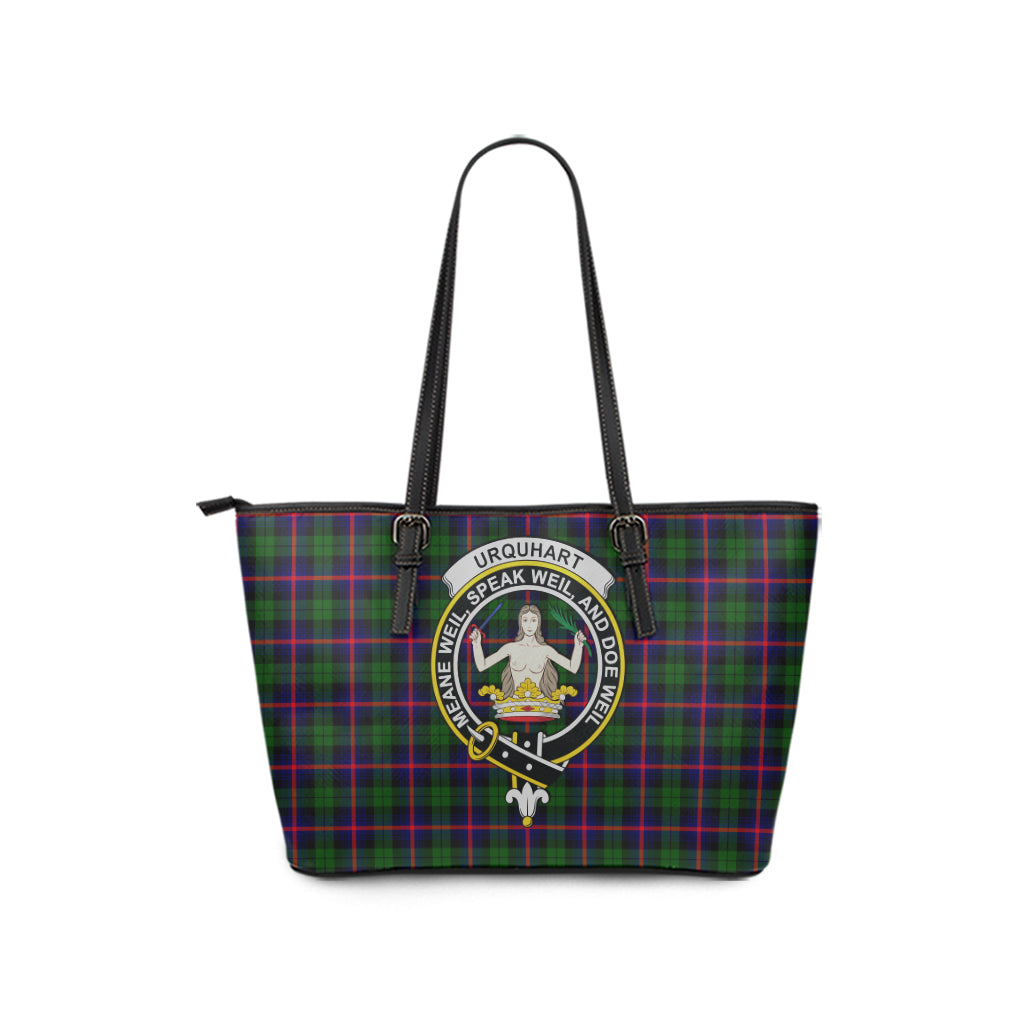 Urquhart Modern Tartan Leather Tote Bag with Family Crest - Tartan Vibes Clothing