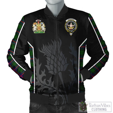 Urquhart Modern Tartan Bomber Jacket with Family Crest and Scottish Thistle Vibes Sport Style