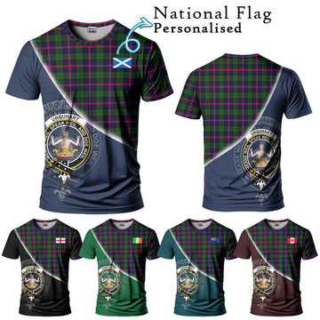 Urquhart Modern Tartan T-Shirt with Personalised National Flag and Family Crest Half Style