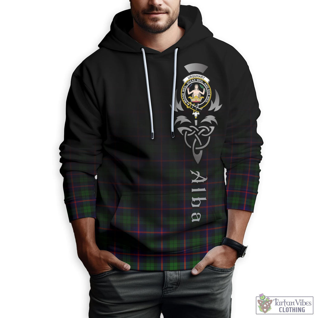 Tartan Vibes Clothing Urquhart Modern Tartan Hoodie Featuring Alba Gu Brath Family Crest Celtic Inspired