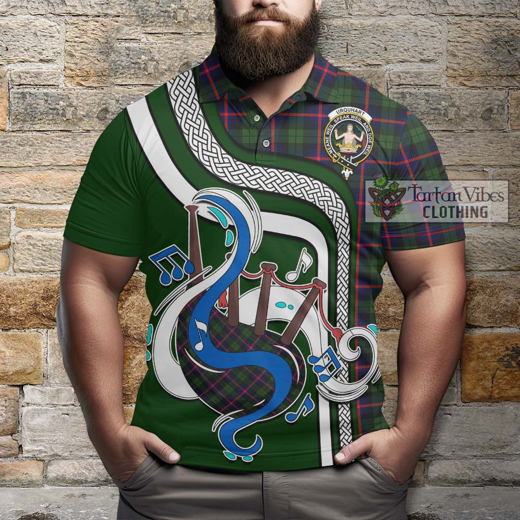 Tartan Vibes Clothing Urquhart Modern Tartan Polo Shirt with Epic Bagpipe Style