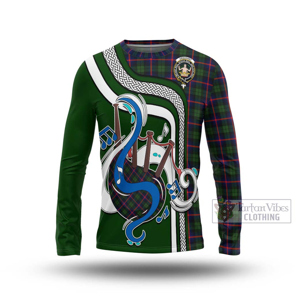 Tartan Vibes Clothing Urquhart Modern Tartan Long Sleeve T-Shirt with Epic Bagpipe Style