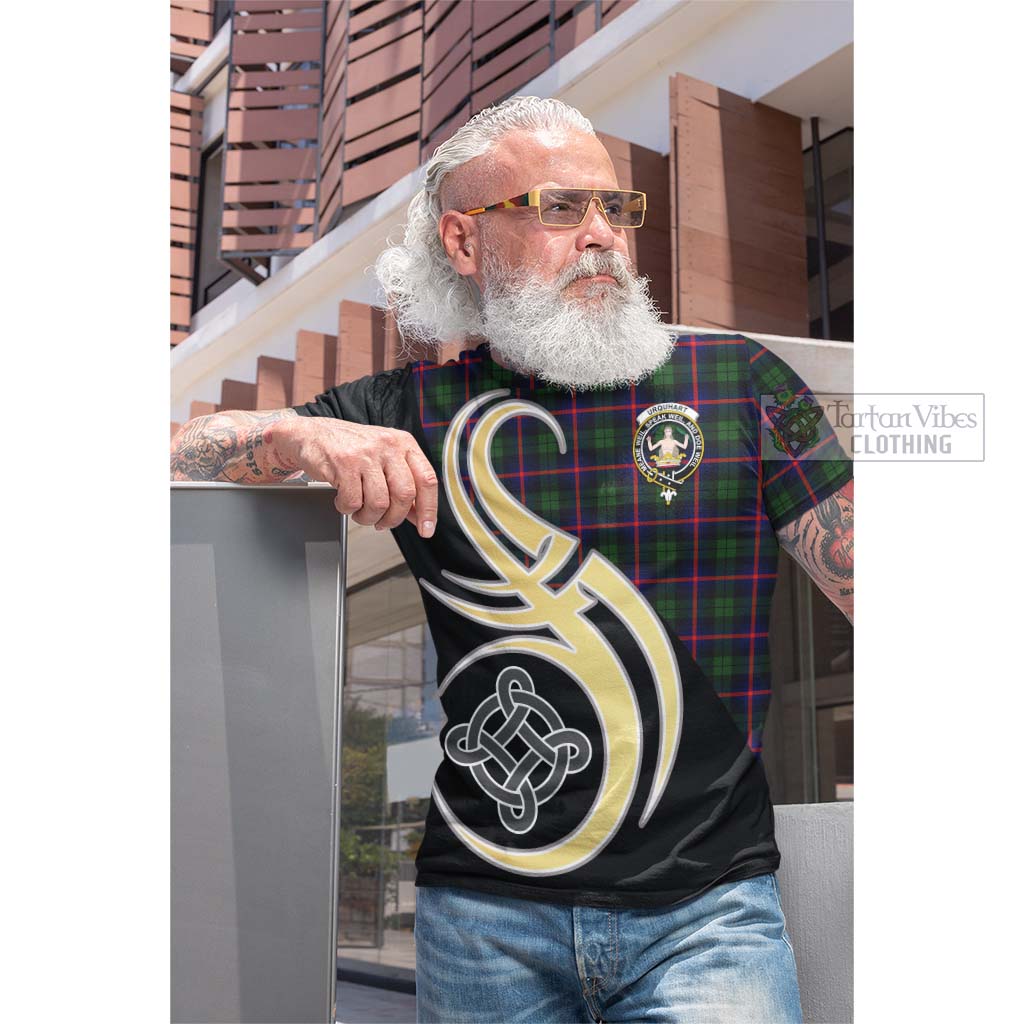 Tartan Vibes Clothing Urquhart Modern Tartan Cotton T-shirt with Family Crest and Celtic Symbol Style