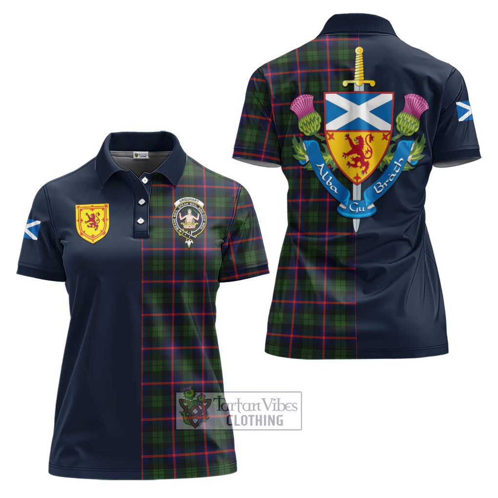 Tartan Vibes Clothing Urquhart Modern Tartan Women's Polo Shirt with Scottish Lion Royal Arm Half Style