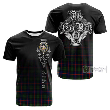 Urquhart Modern Tartan Cotton T-shirt Featuring Alba Gu Brath Family Crest Celtic Inspired